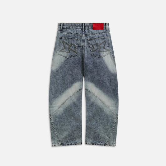 Bleached Wide Denim Pants - Blue