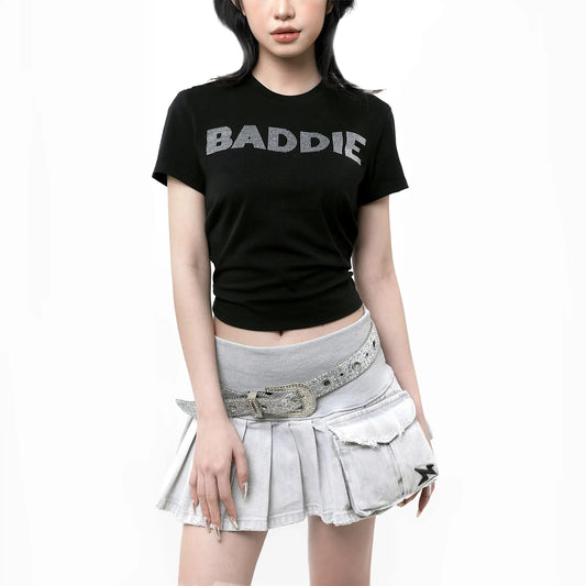 Rhinestone Baddie Baby Tee - Black