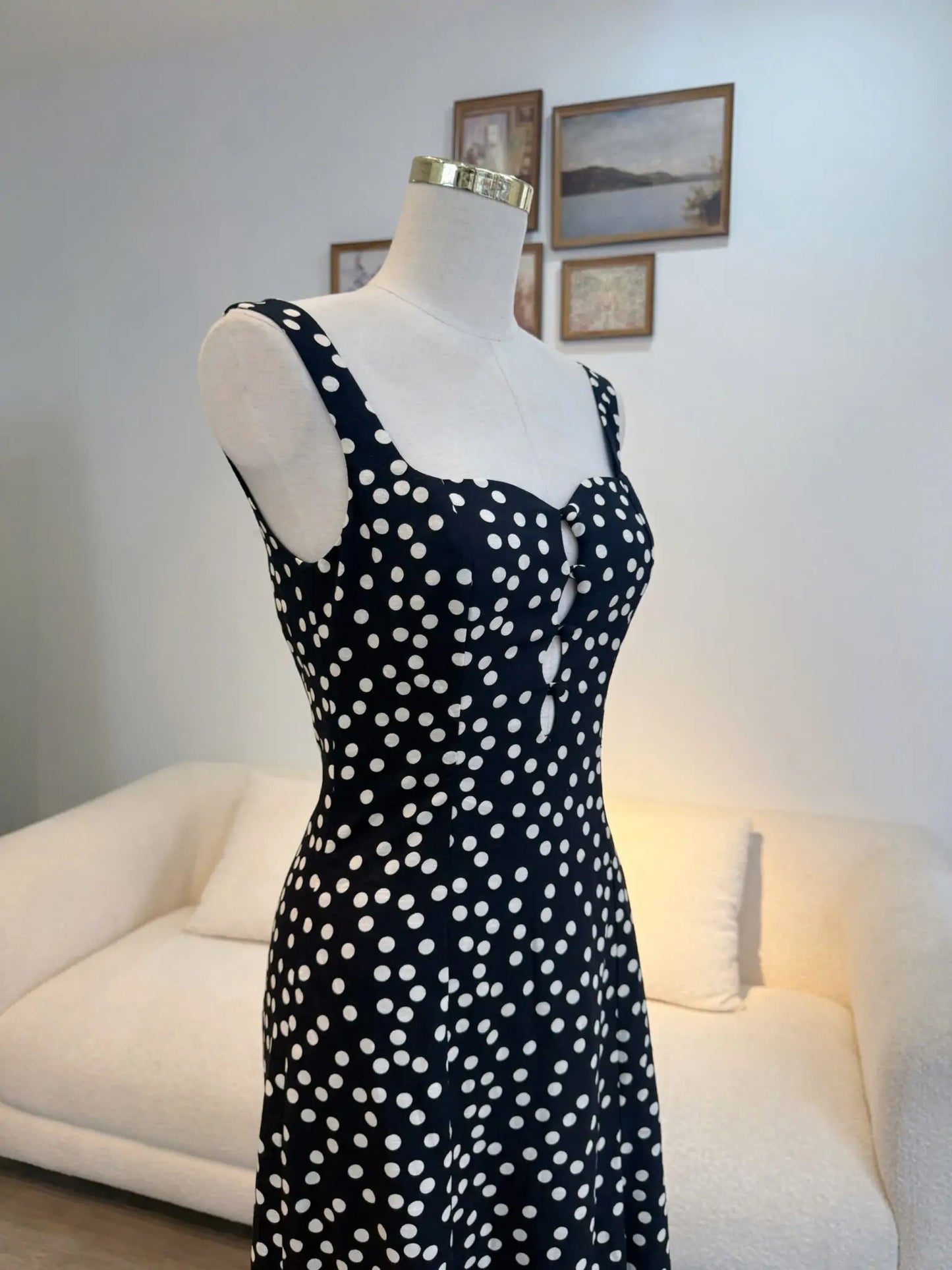 Celina Dress – Black Polka