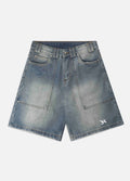 Wide Fit Denim Shorts - Washed Blue