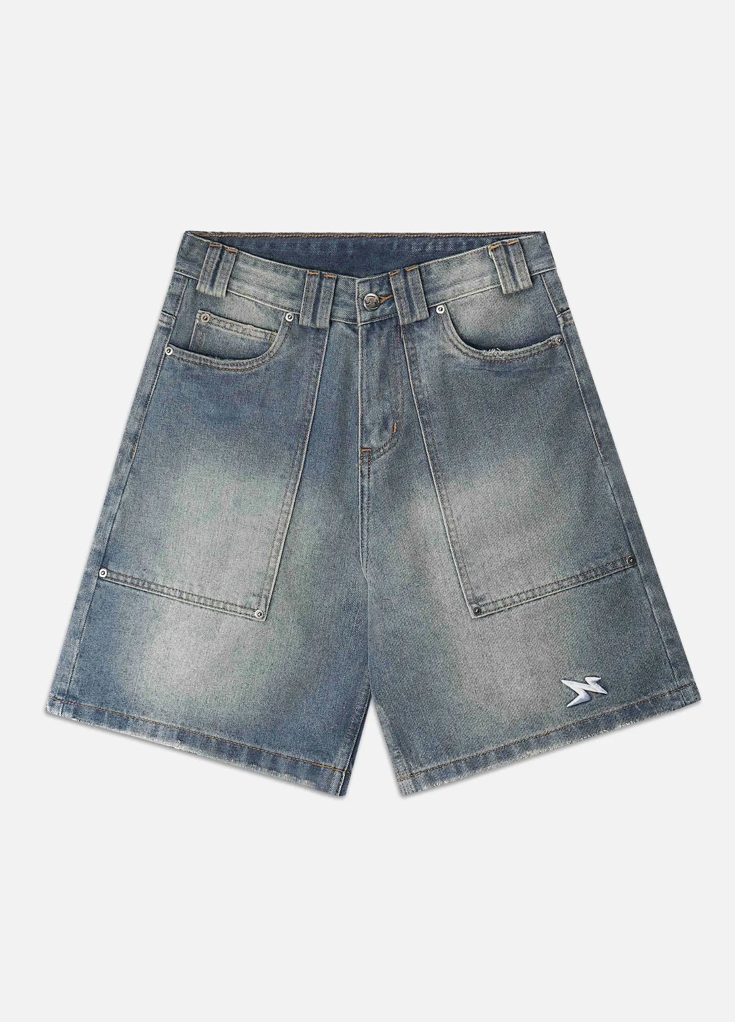 Wide Fit Denim Shorts - Washed Blue
