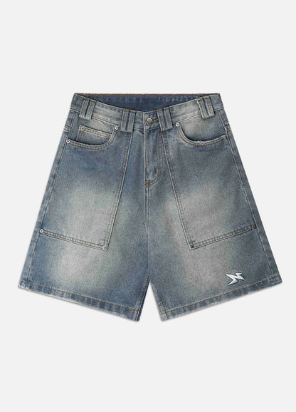 Wide Fit Denim Shorts - Washed Blue