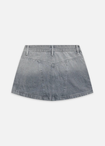 Denim Cargo Mini Skirt - Washed Grey