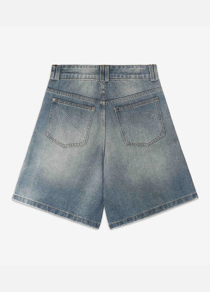 Wide Fit Denim Shorts - Washed Blue