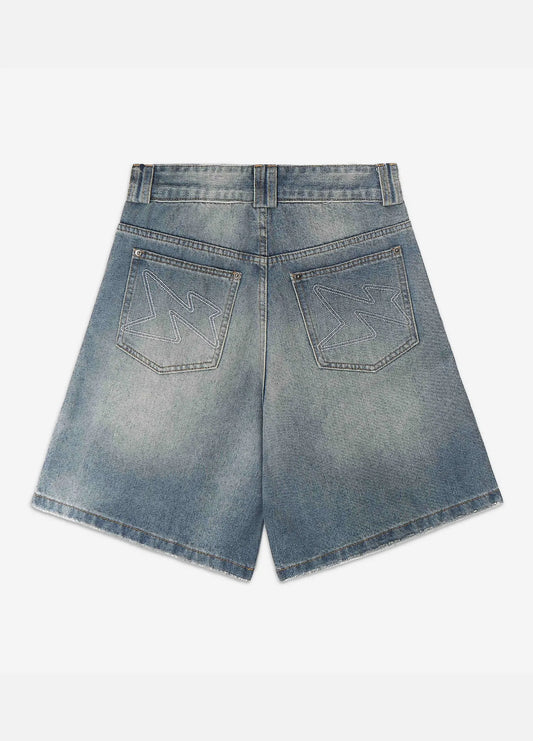Wide Fit Denim Shorts - Washed Blue