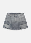 Denim Cargo Mini Skirt - Washed Grey