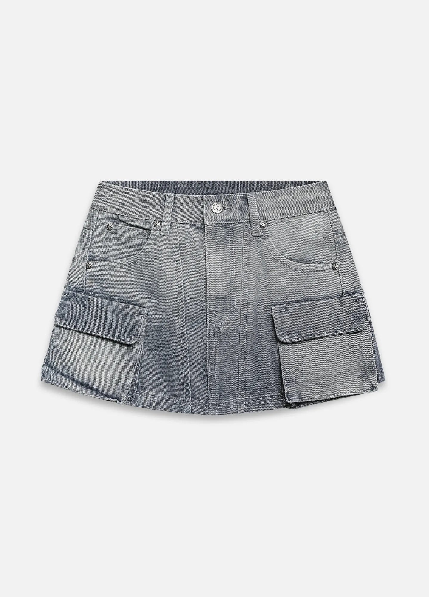 Denim Cargo Mini Skirt - Washed Grey