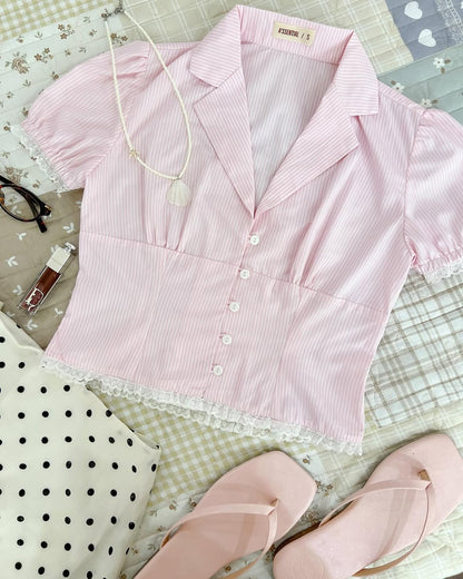 Pink Stripe Lace Crop Top