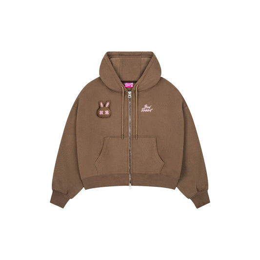 Logo Rabbit Zip Hoodie - Brown