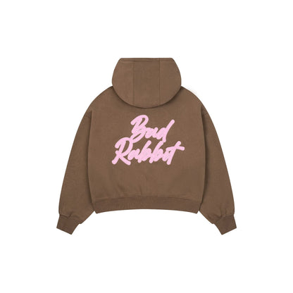 Logo Rabbit Zip Hoodie - Brown