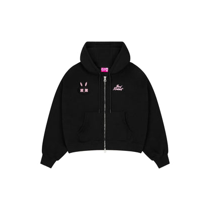 Logo Rabbit Zip Hoodie - Black