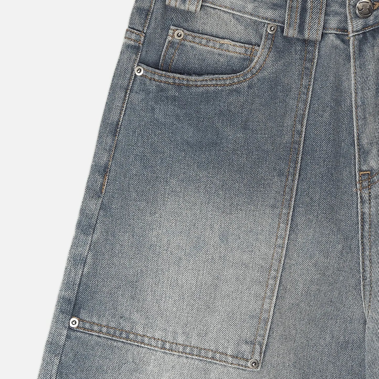 Wide Fit Denim Shorts - Washed Blue
