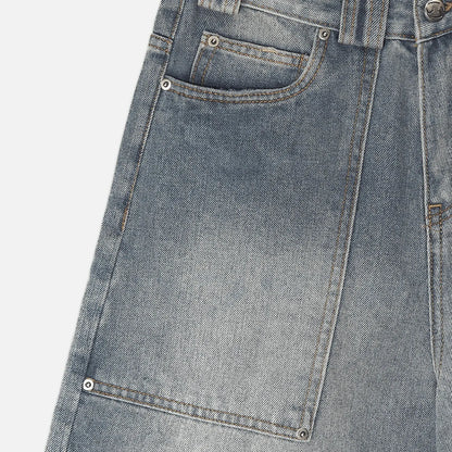 Wide Fit Denim Shorts - Washed Blue