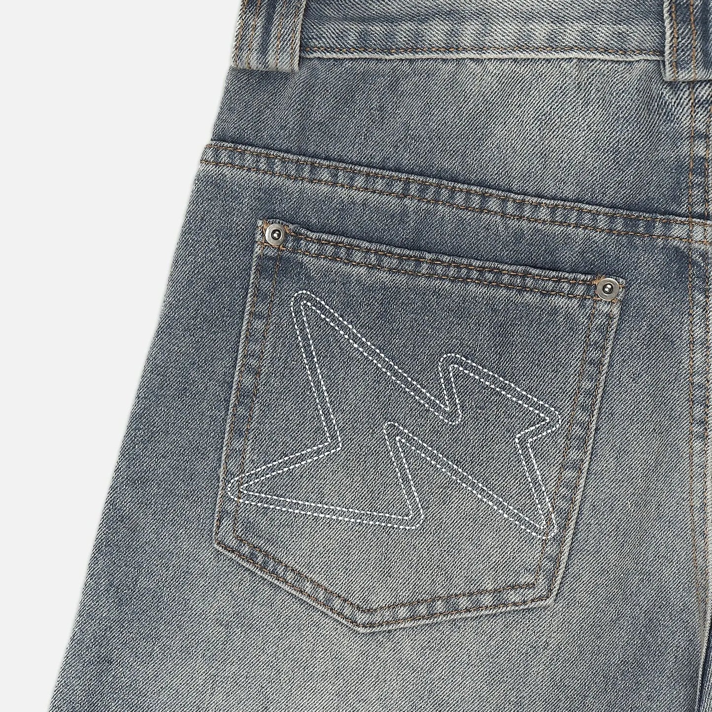 Wide Fit Denim Shorts - Washed Blue