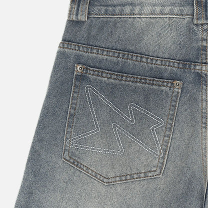 Wide Fit Denim Shorts - Washed Blue