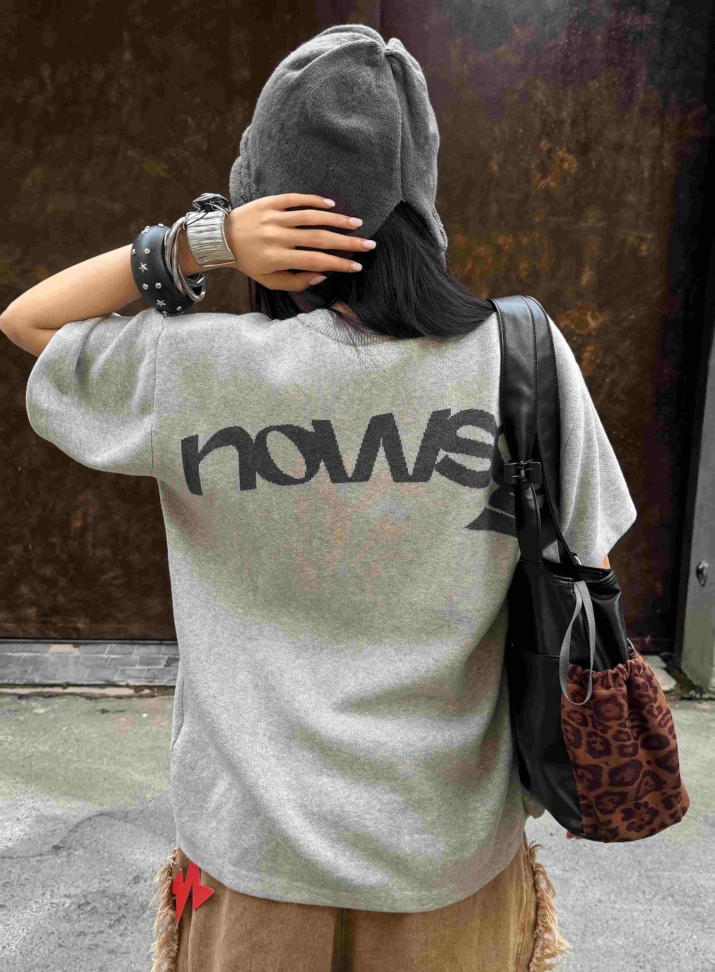 N Logo Knit Tee - Grey