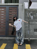 Bleached Wide Denim Pants - Blue