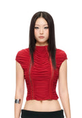Ruche Wavy Top - Red