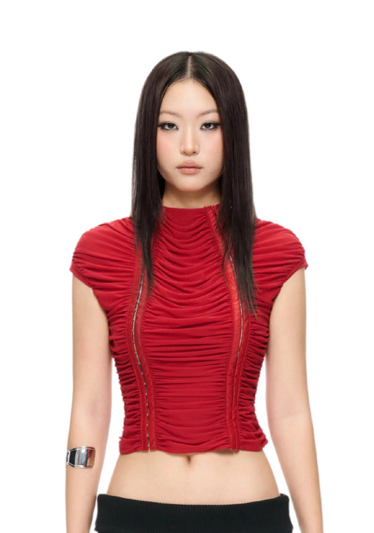Ruche Wavy Top - Red