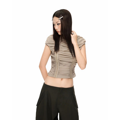 Ruche Wavy Top - Brown