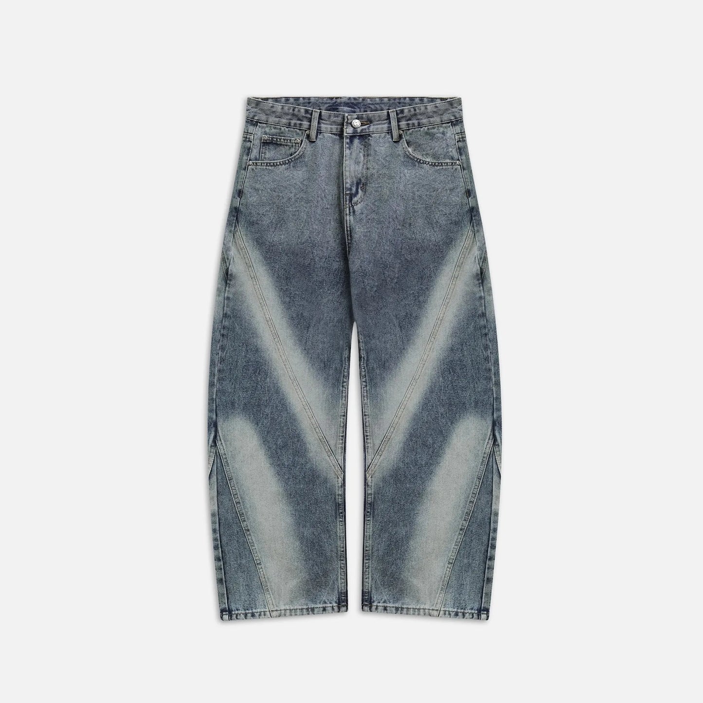 Bleached Wide Denim Pants - Blue