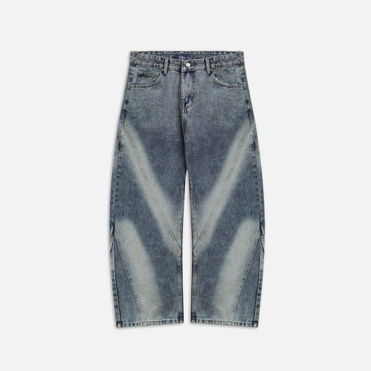 Bleached Wide Denim Pants - Blue
