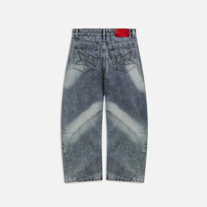Bleached Wide Denim Pants - Blue