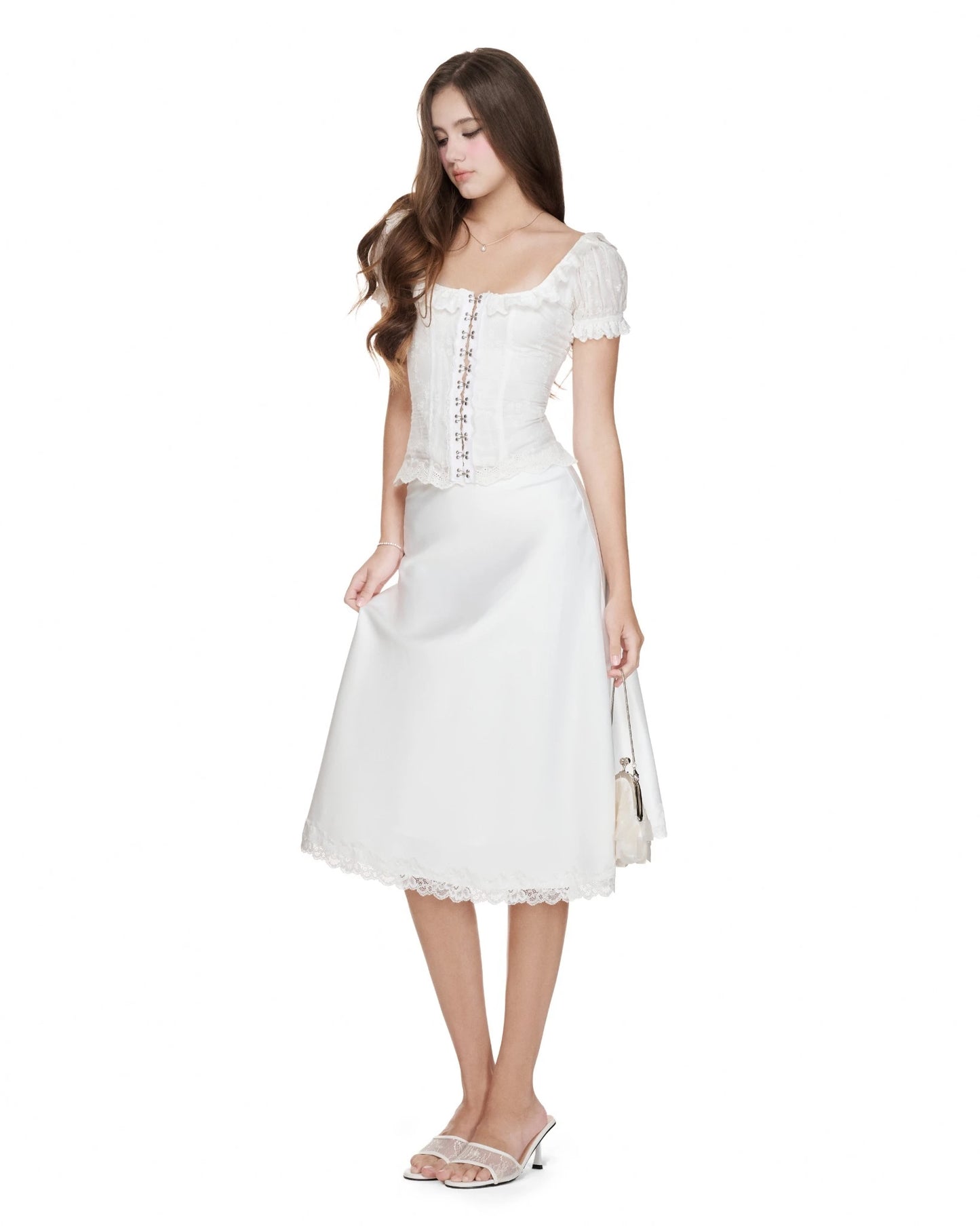 White Powder Lacen Silky Skirt