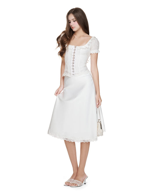 White Powder Lacen Silky Skirt