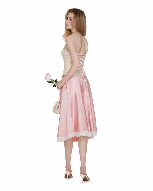 Rose Powder Lace Silky Skirt