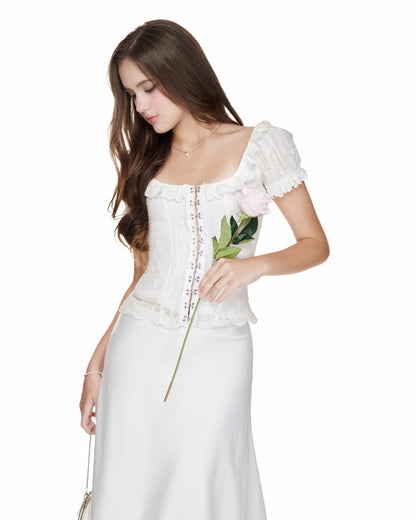White Powder Lacen Silky Skirt