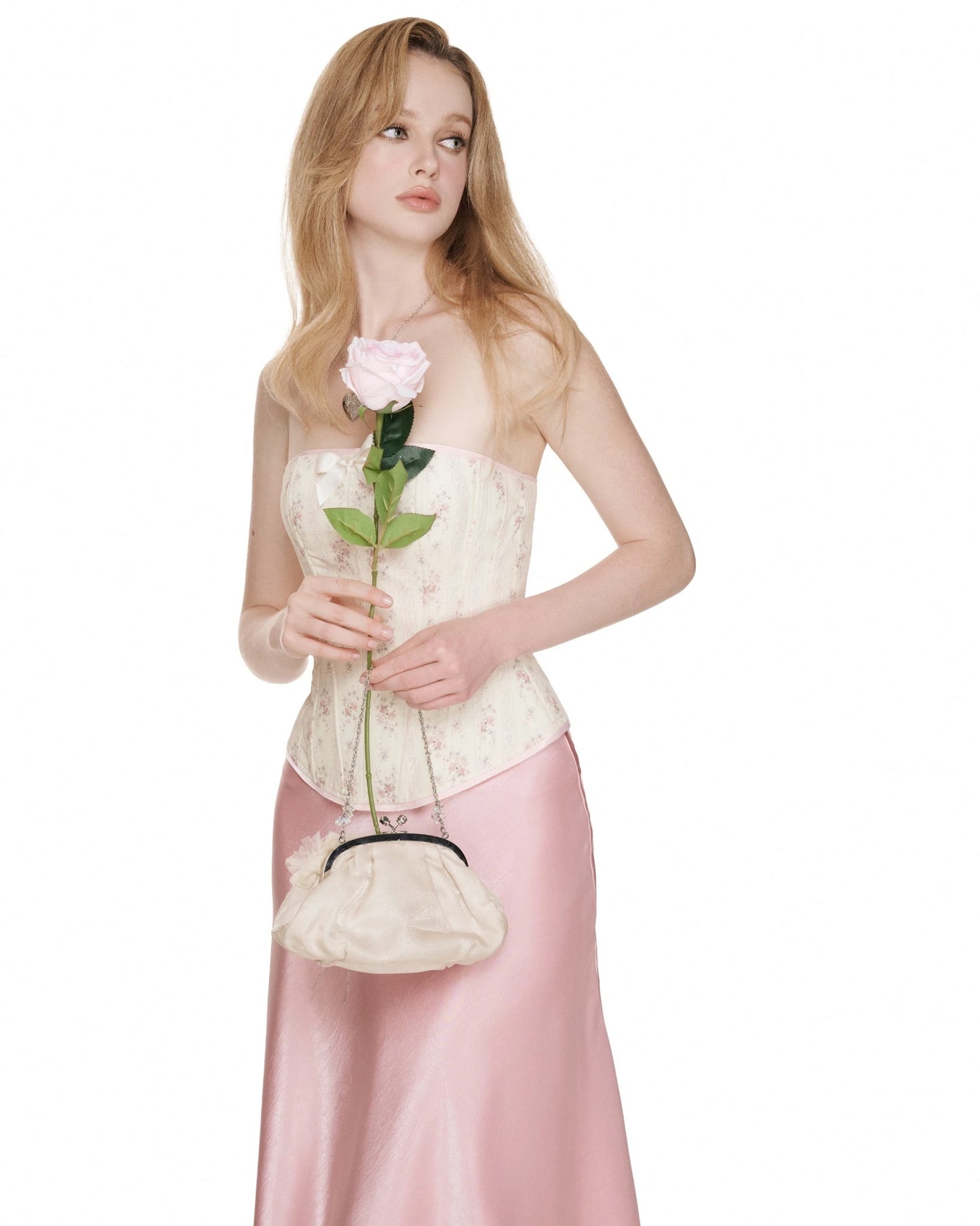 Rose Powder Lace Silky Skirt