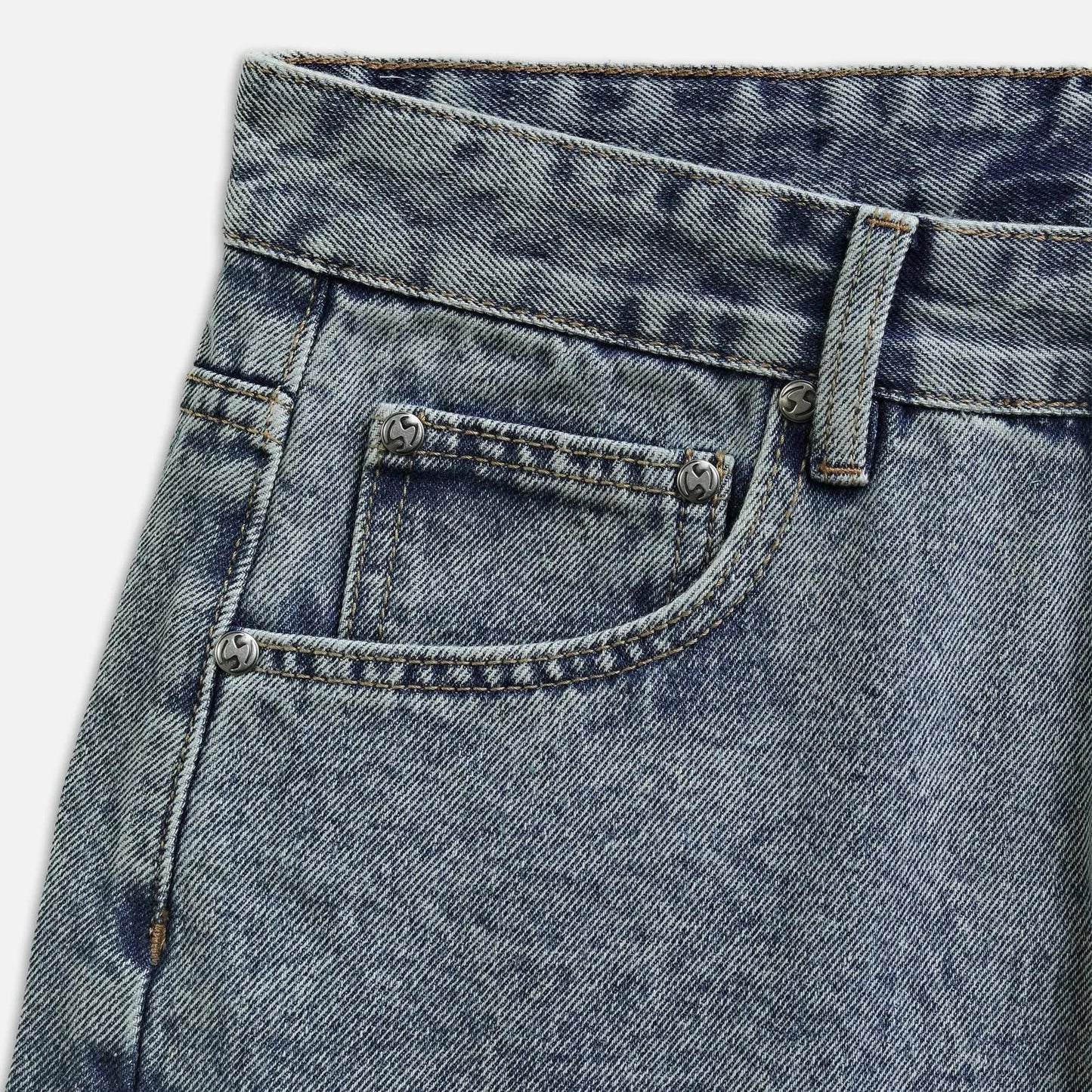 Bleached Wide Denim Pants - Blue