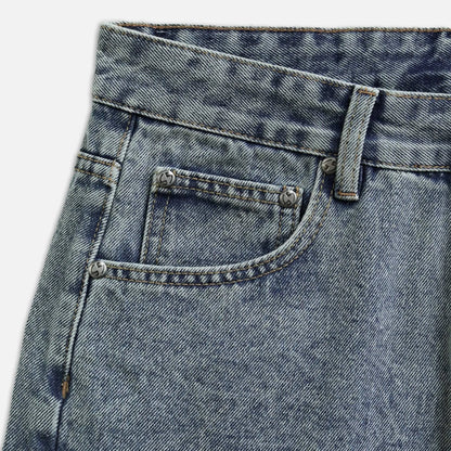 Bleached Wide Denim Pants - Blue