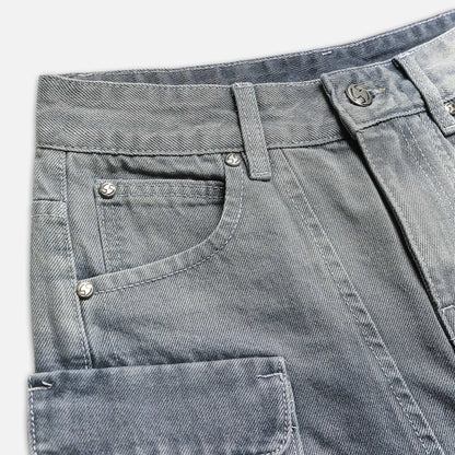 Denim Cargo Mini Skirt - Washed Grey