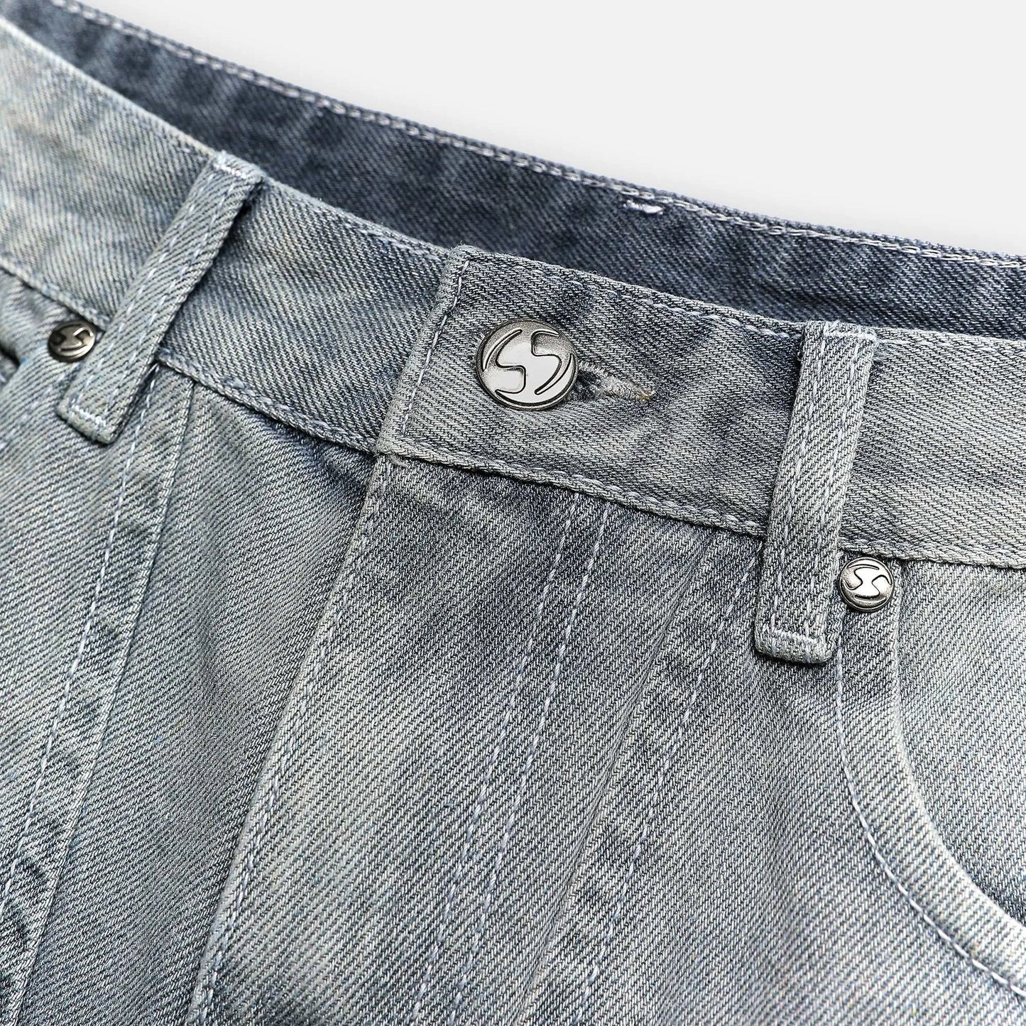 Denim Cargo Mini Skirt - Washed Grey