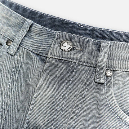 Denim Cargo Mini Skirt - Washed Grey