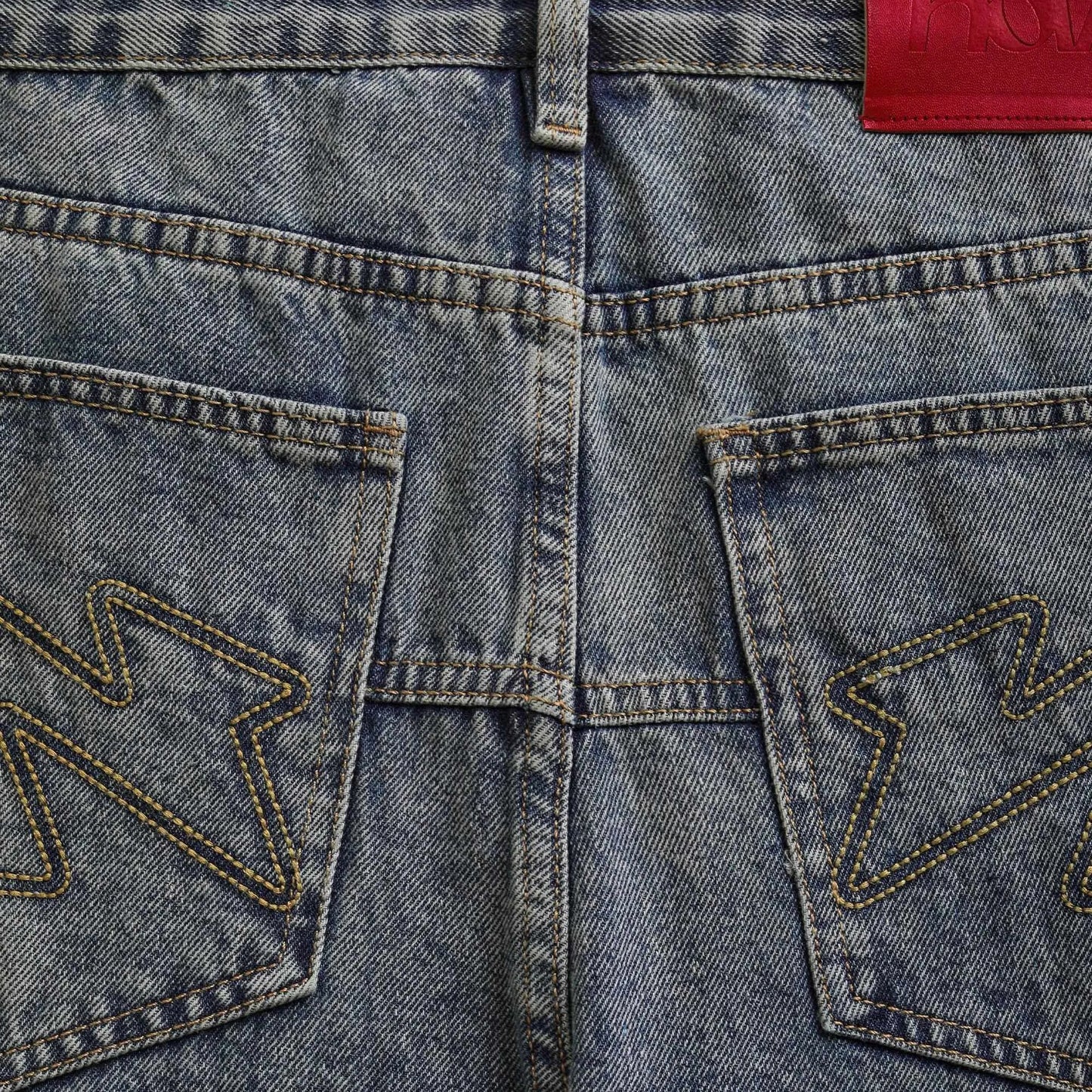 Bleached Wide Denim Pants - Blue