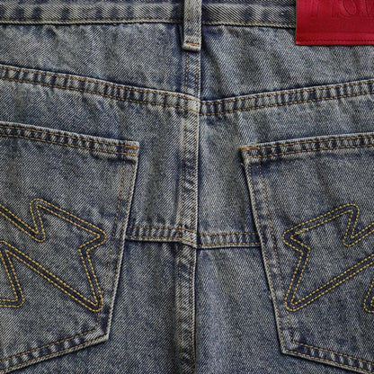 Bleached Wide Denim Pants - Blue