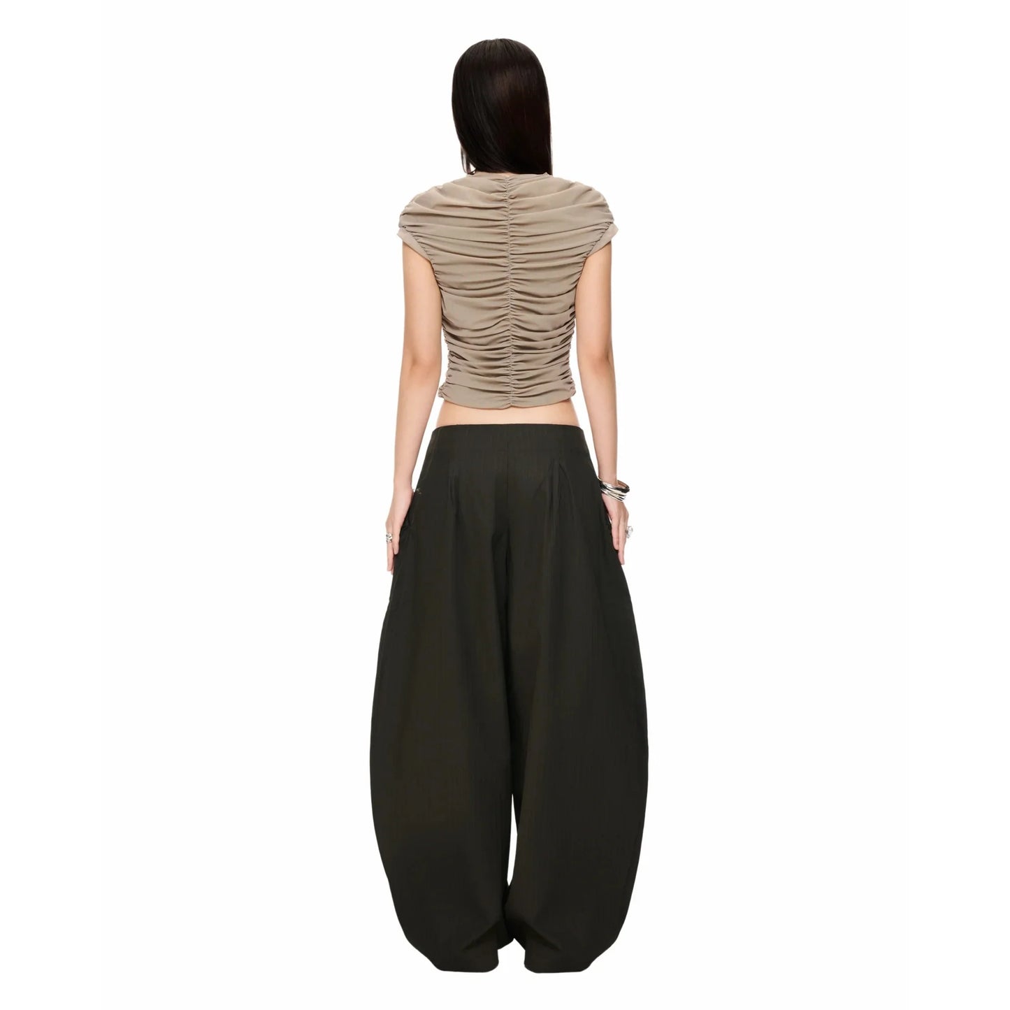 Ruche Wavy Top - Brown