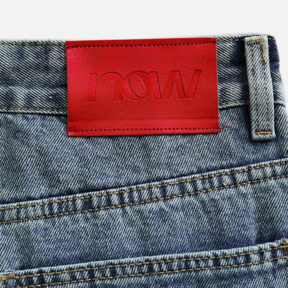 Bleached Wide Denim Pants - Blue