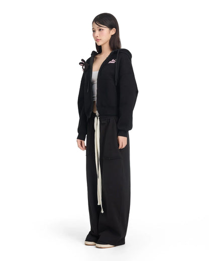 Logo Rabbit Zip Hoodie - Black