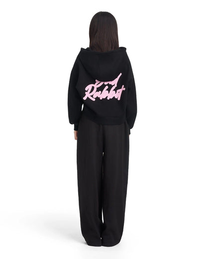 Logo Rabbit Zip Hoodie - Black