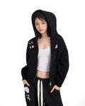 Logo Rabbit Zip Hoodie - Black