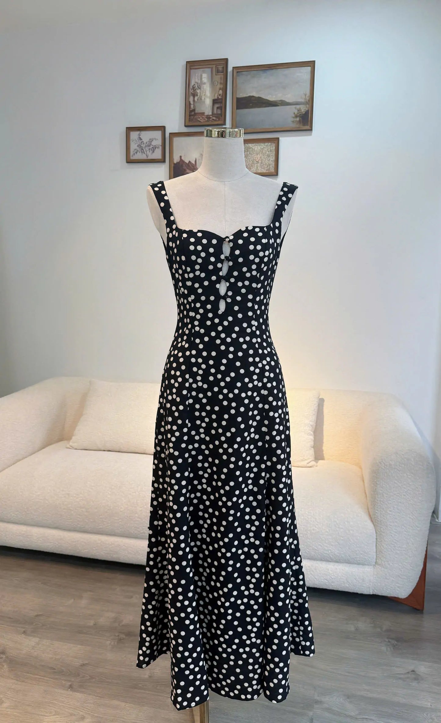 Celina Dress – Black Polka