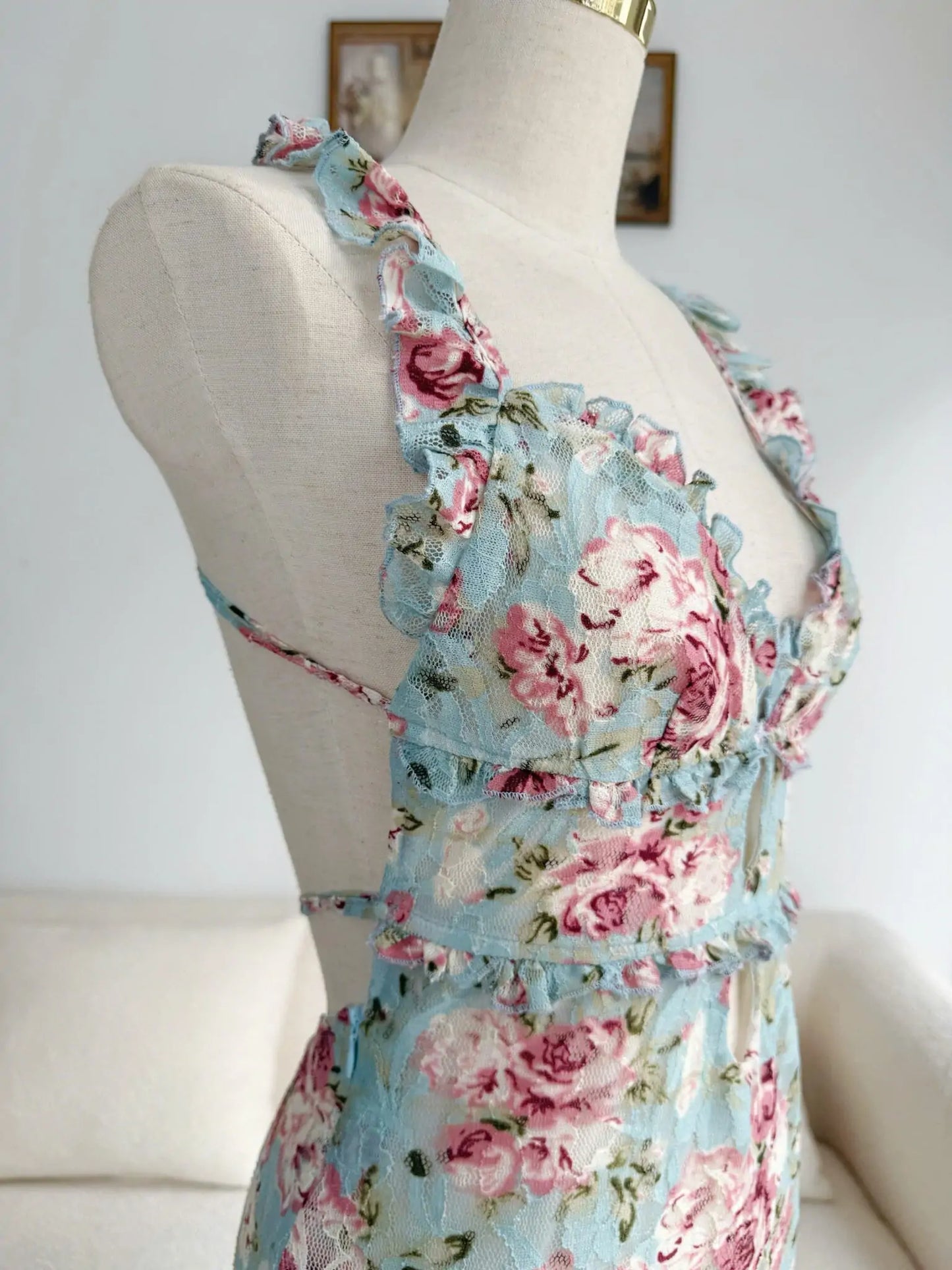 Selene Dress – Rose On Blue