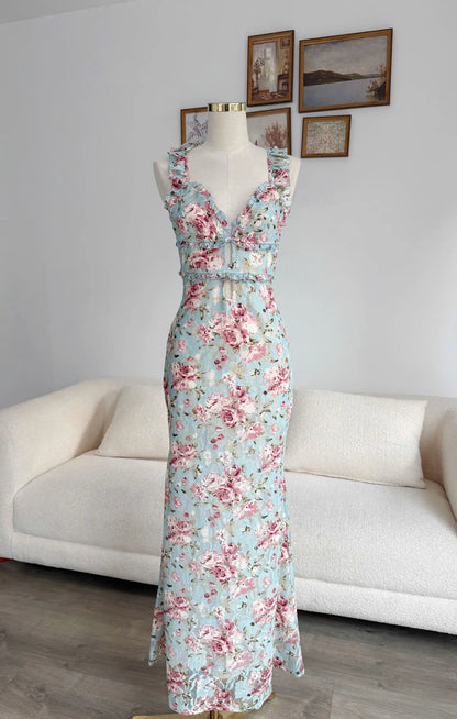 Selene Dress – Rose On Blue
