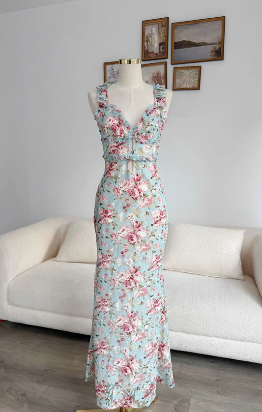 Selene Dress – Rose On Blue