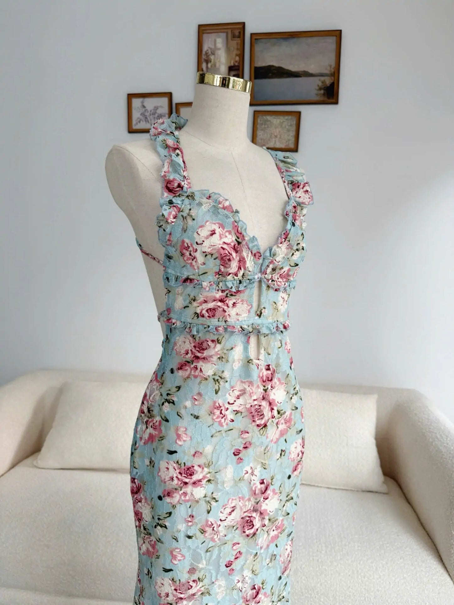 Selene Dress – Rose On Blue