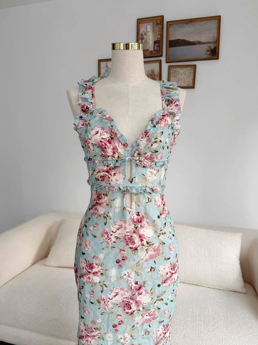 Selene Dress – Rose On Blue